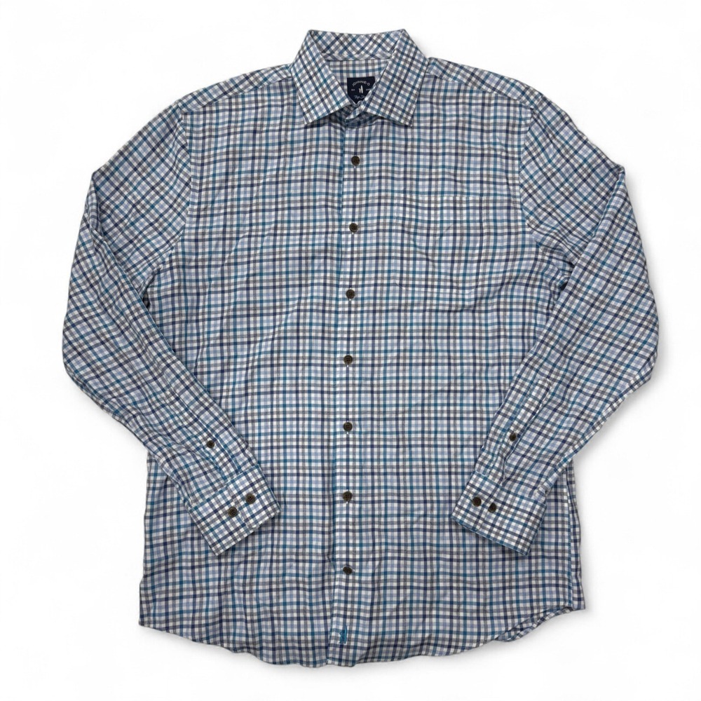 Johnnie-O Top Shelf Button Down Shirt Men Medium Blue Plaid Long Sleeve Hamilton